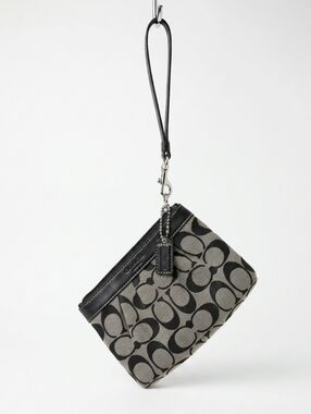 AUTHENTIC Coach Signature Jacquard Small Wristlet - Black/Grey